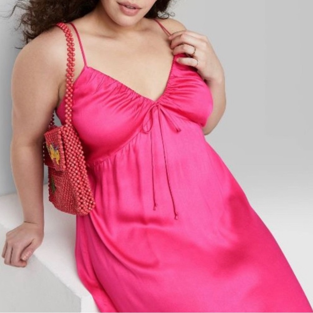 Wild Fable Women's Berry Pink Tie Back Slip Midi Dress